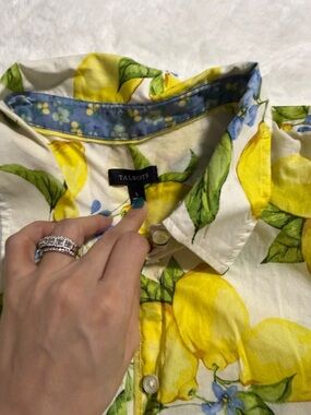 Talbots Lemon Print Button-Down Shirt - Yellow, Green & white